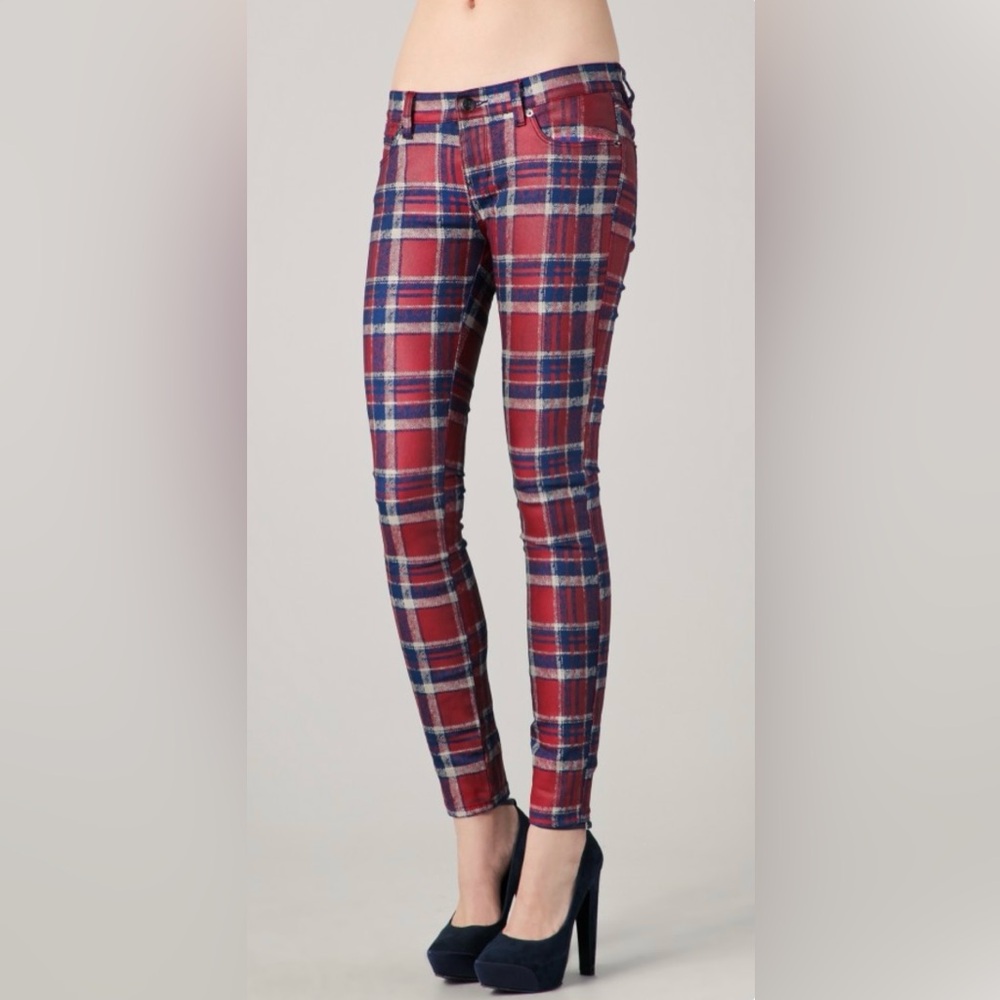KSUBI Skinny Pin In Homeland Plaid Waxed Low Rise Jean size 26 NWT $287 EMO